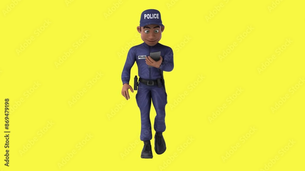 Fun 3D cartoon police officer character with a phone (with alpha channel) Fun 3D cartoon police officer character with a phone (with alpha channel)