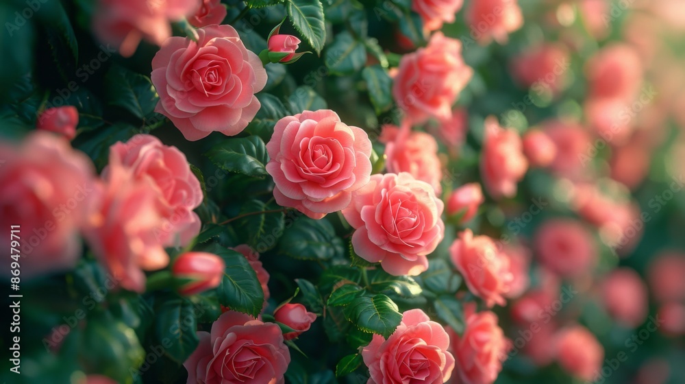 A lush wall of vibrant pink roses in full bloom, creating a romantic and elegant floral background.