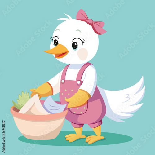 painted white baby duck in pink jumpsuit hold