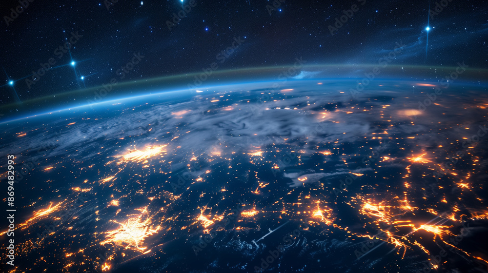 Night cities seen from satellite, illustrating connections between continents important for business, technology and education. It is an image of global economic connections. Night cities seen from satellite, illustrating connections between continents important for business, technology and education. It is an image of global economic connections.