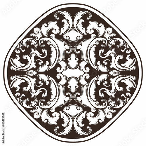 Isolated ornamental design. Ornamental elements for your designs. Black and white colors. Floral carving decoration for postcards, invitations, social media or wedding.