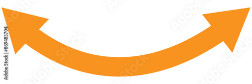 Orange dual sided arrow. Semicircular curved thin long double ended arrow. Vector illustration.