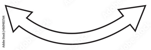 Orange dual sided arrow. Semicircular curved thin long double ended arrow. Vector illustration.