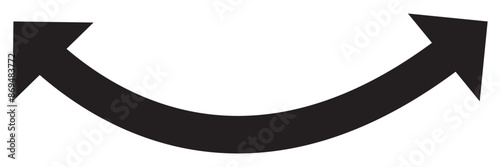 Orange dual sided arrow. Semicircular curved thin long double ended arrow. Vector illustration.