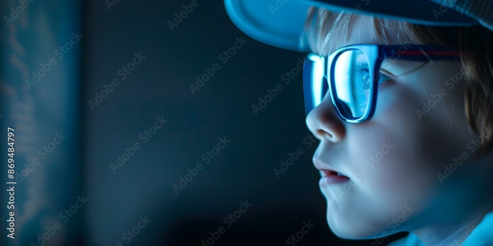 Child immersed in the digital realm. Concept Digital technology, Children's entertainment, Screen time, Online safety, Childhood development Child immersed in the digital realm. Concept Digital technology, Children's entertainment, Screen time, Online safety, Childhood development