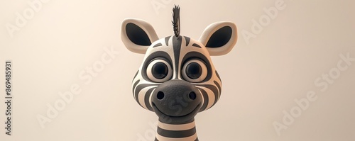 Adorable plasticine zebra, 3D model, white background, striped pattern
