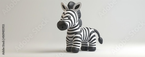 Adorable plasticine zebra, 3D model, white background, striped pattern