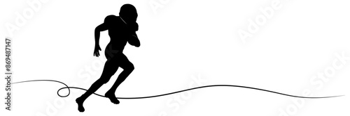 line art american football Player Black Silhouette On White Background 