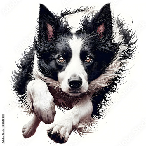 generate depiction border collie white background focusing intense gaze agile stance