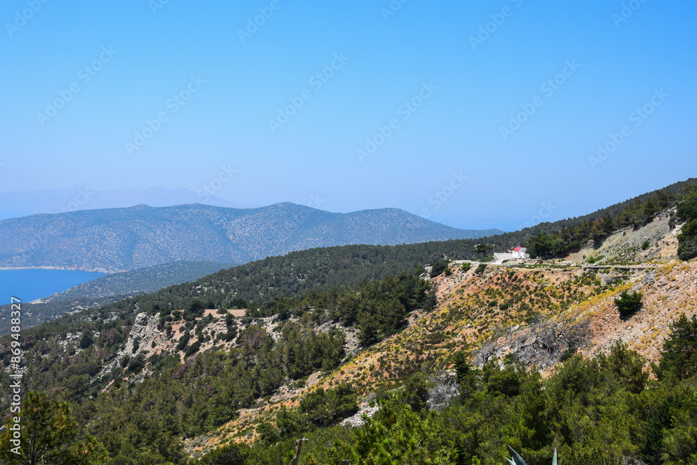 Panorama view on a clear summer day full of sun. Panorama of the island of Rhodes.
Panorama view on a clear summer day full of sun. Panorama of the island of Rhodes.