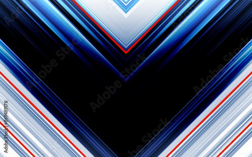  Modern black, red and blue futuristic abstract geometric background. Illustration black wide banner with red and blue diagonal lines