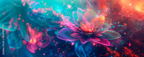 Magical charming floral digital background on fire background with bright pattern effects