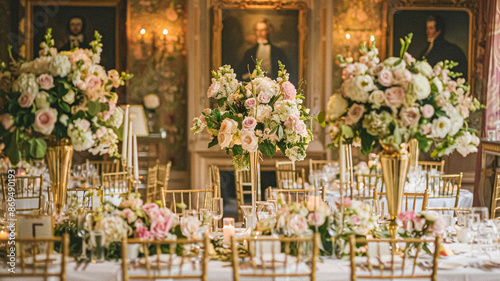 Grand wedding decoration in the country manor, floral decor and event celebration, flowers, wedding aisle and tablescape in the garden, English countryside style idea