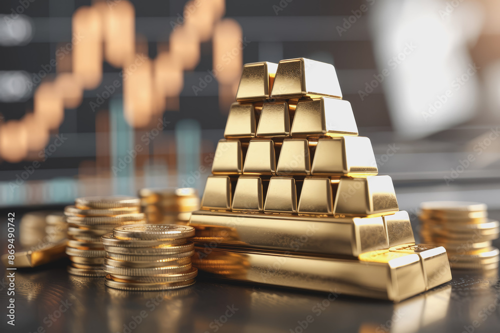 Gold bars stack on rate product life cycle stages with graphical data. Gold bars stack on rate product life cycle stages with graphical data.