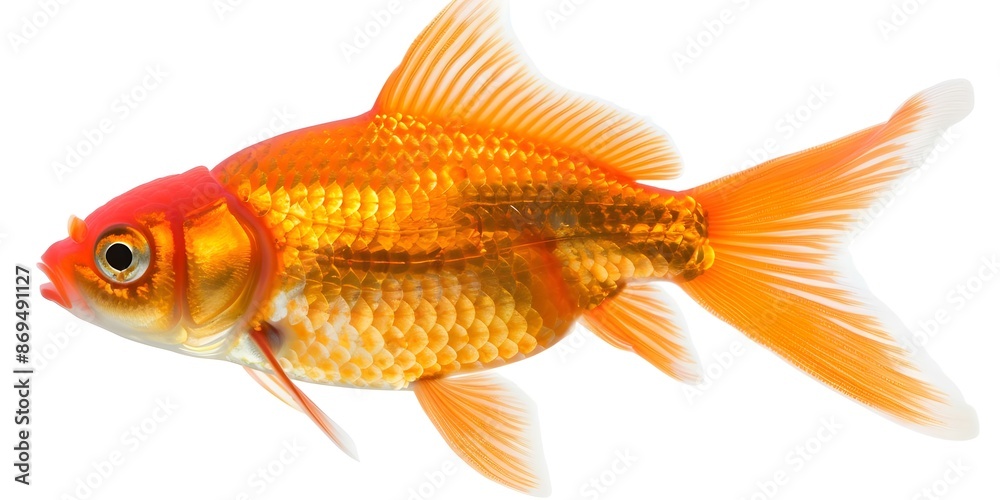 Goldfish swimming in a freshwater aquarium on a white background. Concept Aquarium Photography, Goldfish Portraits, Underwater Animals, Fish Tank Close-Up, White Background Shots Goldfish swimming in a freshwater aquarium on a white background. Concept Aquarium Photography, Goldfish Portraits, Underwater Animals, Fish Tank Close-Up, White Background Shots