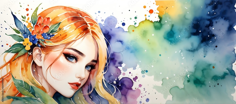 Fototapeta premium watercolor girl illustration