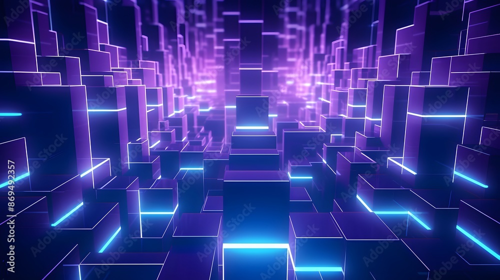 3d rendering of purple and blue abstract geometric background. Scene for advertising, technology, showcase, banner, game, sport, cosmetic, business, metaverse. Sci-Fi Illustration. Product display 3d rendering of purple and blue abstract geometric background. Scene for advertising, technology, showcase, banner, game, sport, cosmetic, business, metaverse. Sci-Fi Illustration. Product display
