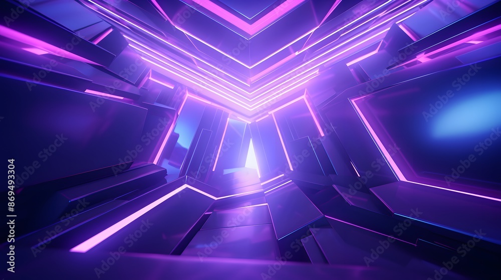 Obraz premium 3d rendering of purple and blue abstract geometric background. Scene for advertising, technology, showcase, banner, game, sport, cosmetic, business, metaverse. Sci-Fi Illustration. Product display