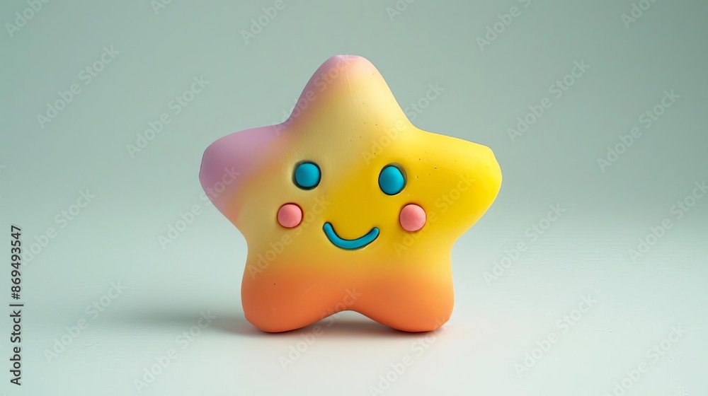 Cute plasticine star, 3D model, white background, bright colors