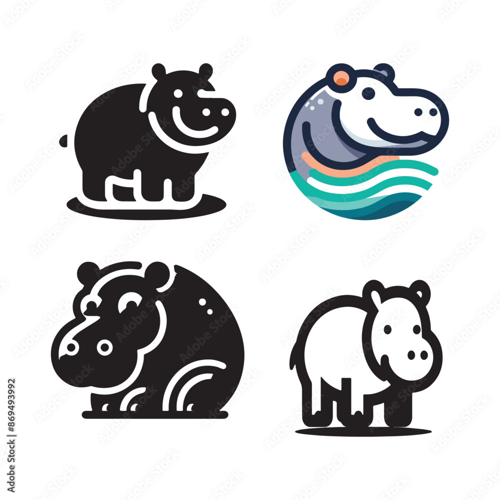 Hippopotamus Bundle Vector Design, Illustration Hippopotamus Bundle Vector Design, Illustration