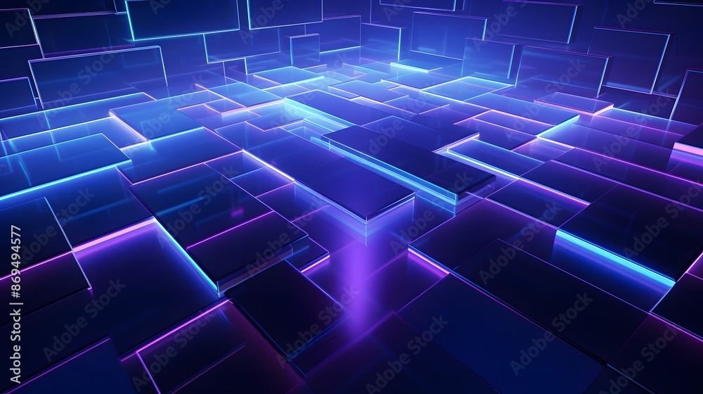 3d rendering of purple and blue abstract geometric background. Scene for advertising, technology, showcase, banner, game, sport, cosmetic, business, metaverse. Sci-Fi Illustration. Product display