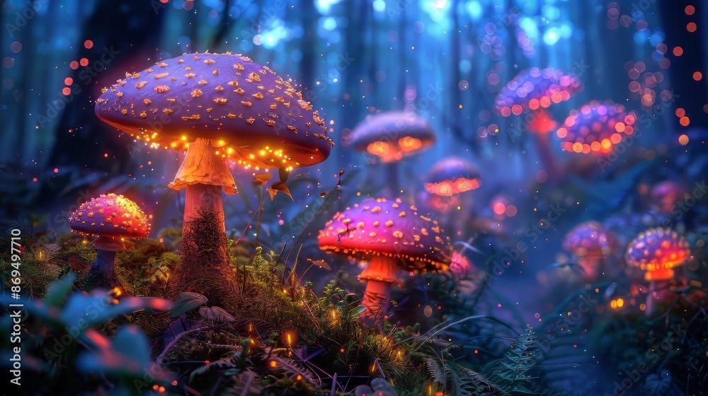Fototapeta premium Magic forest with magic mushrooms