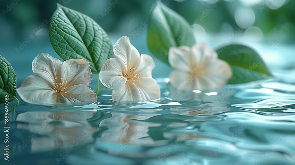 White hibiscus flowers floating in water flow closeup image. Large buds of river plants in creak close up photography. Exotic plant blossom with lush leaves concept photo realistic White hibiscus flowers floating in water flow closeup image. Large buds of river plants in creak close up photography. Exotic plant blossom with lush leaves concept photo realistic