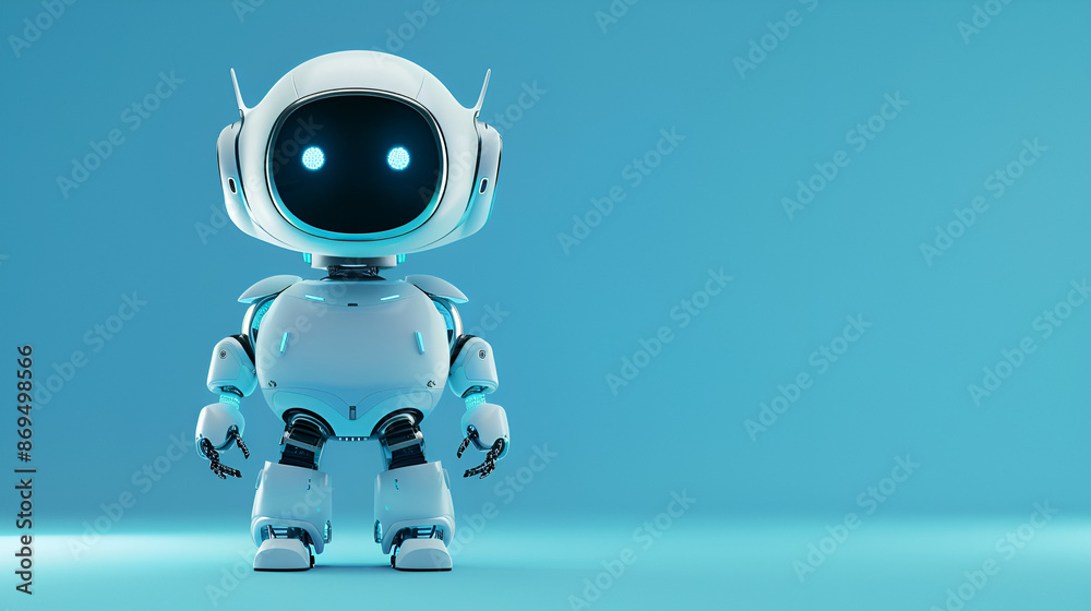 Welcoming AI Robot with Warm Vibes and Blue Background Welcoming AI Robot with Warm Vibes and Blue Background