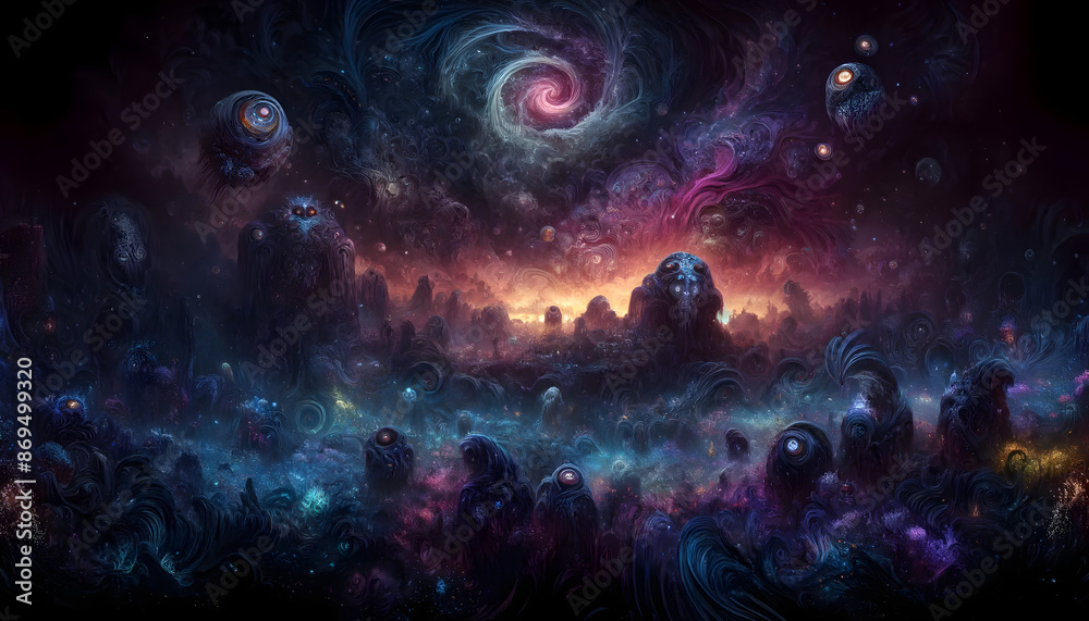 Psychodelic dark fantasy alien world