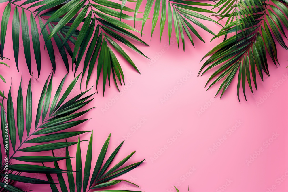 Tropical Leaf Border on Pink Background Tropical Leaf Border on Pink Background