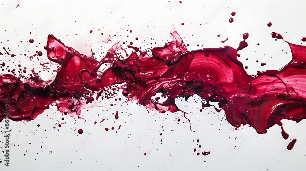 Ruby paint splatters merging and blending, creating a sense of depth and dimension on a background of pristine white. Ruby paint splatters merging and blending, creating a sense of depth and dimension on a background of pristine white.