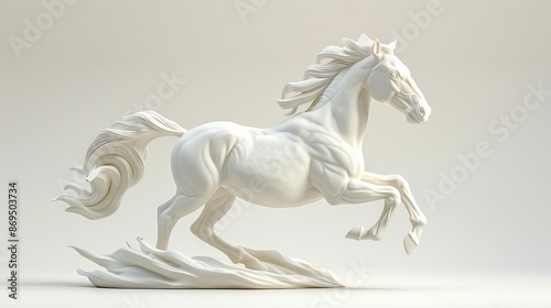 Plasticine horse, 3D model, white background, dynamic pose