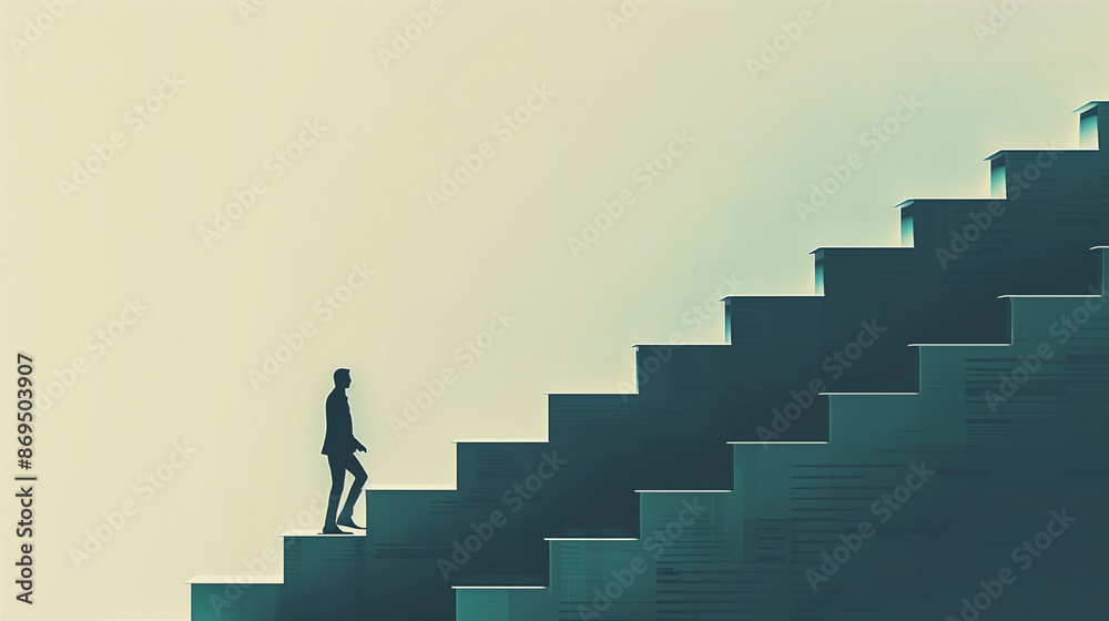 Illustration of a man climbing a tall ladder Illustration of a man climbing a tall ladder