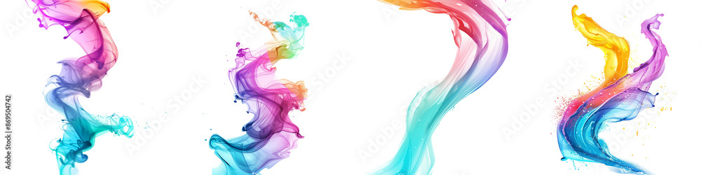 Fototapeta premium Set of A Streamer color. Cool colors, spray effect, intertwined with gentle spray textures on a transparent background