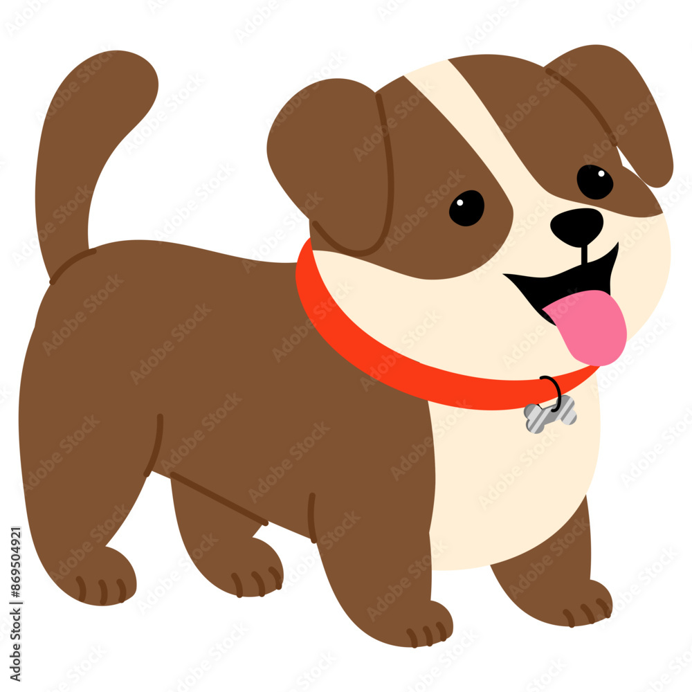 Fototapeta premium happy brown dog with red collar sticks out its tongue