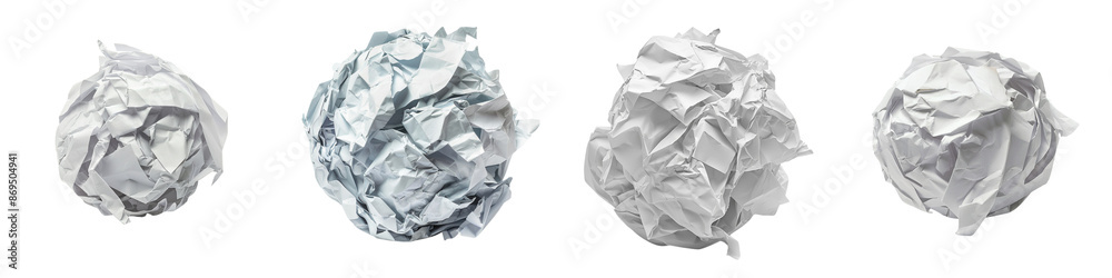 set of a scrunched up paper ball on transparent background set of a scrunched up paper ball on transparent background
