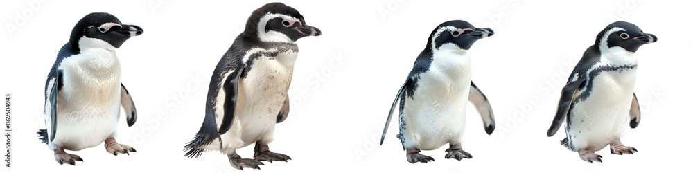 Fototapeta premium set of A real little penguin, full body, isolated on a transparent background