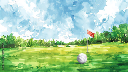Amazing Golf course background in hand drawn style