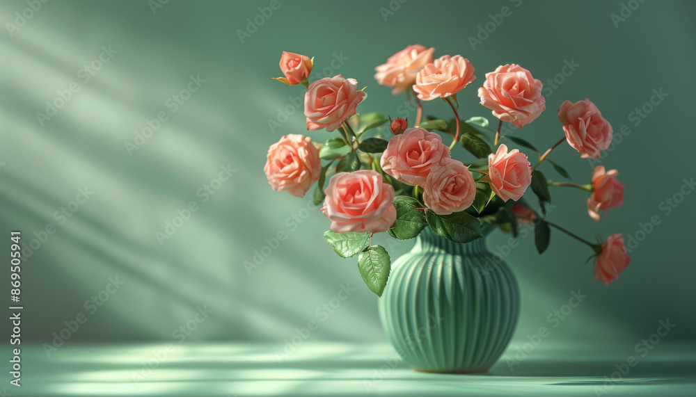 custom made wallpaper toronto digitalPink Roses in a Green Vase with Sunlight