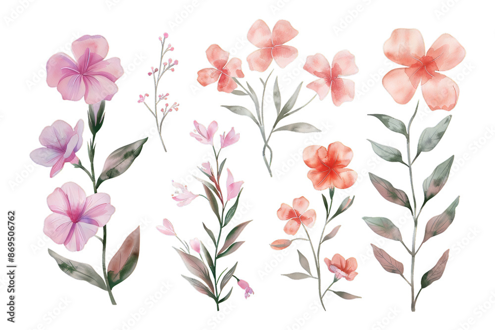 Watercolor set of wild flowers isolated on transparent background. Romantic spring elements. Vintage floral illustration collection for design greeting card, benner, invitation Watercolor set of wild flowers isolated on transparent background. Romantic spring elements. Vintage floral illustration collection for design greeting card, benner, invitation