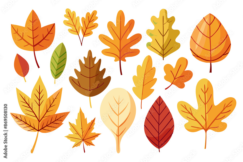 A collection of gold autumn leaves in various shapes and colors A collection of gold autumn leaves in various shapes and colors