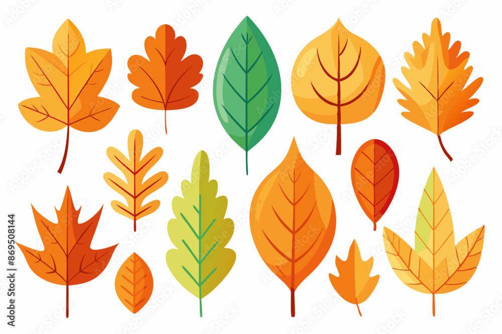 A collection of gold autumn leaves in various shapes and colors A collection of gold autumn leaves in various shapes and colors
