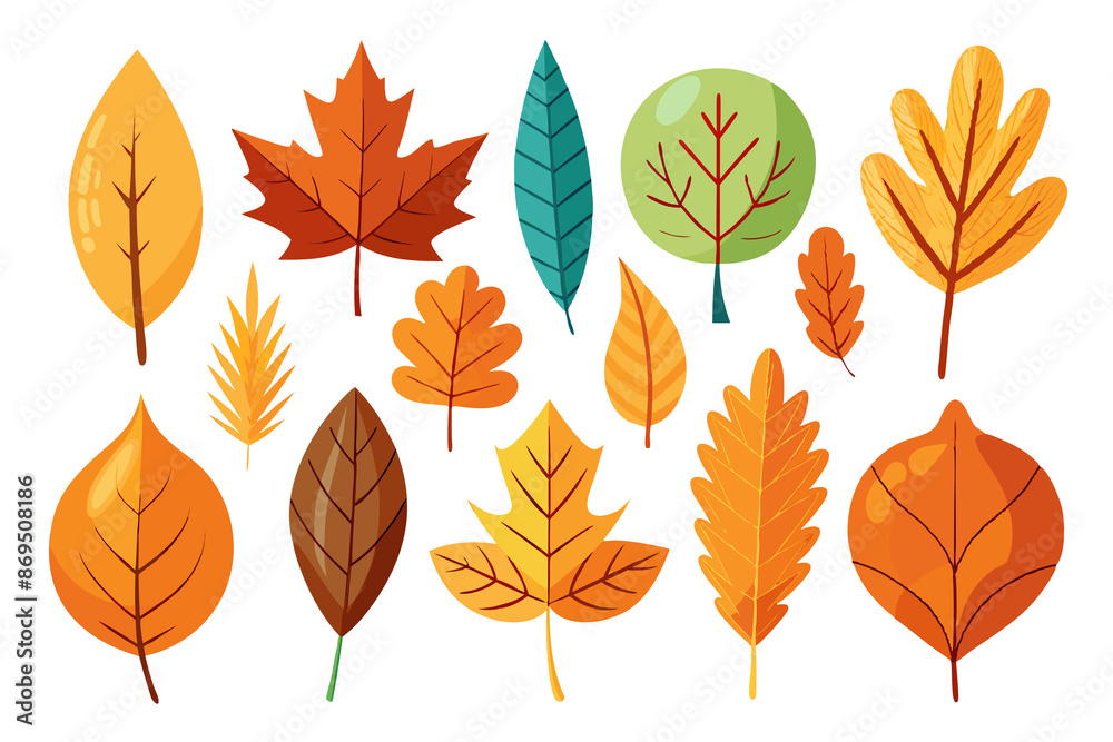 A collection of gold autumn leaves in various shapes and colors A collection of gold autumn leaves in various shapes and colors