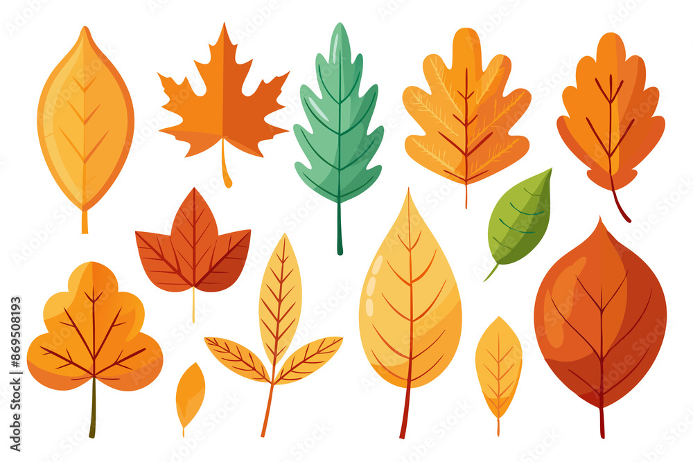 A collection of gold autumn leaves in various shapes and colors A collection of gold autumn leaves in various shapes and colors