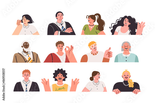 Avatars of people of different ages and nationalities, demonstrating positive mood and smile