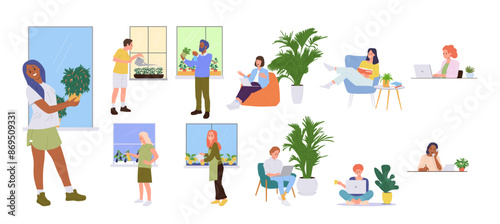 Eco friendly natural green interior design for people home living big set on white background