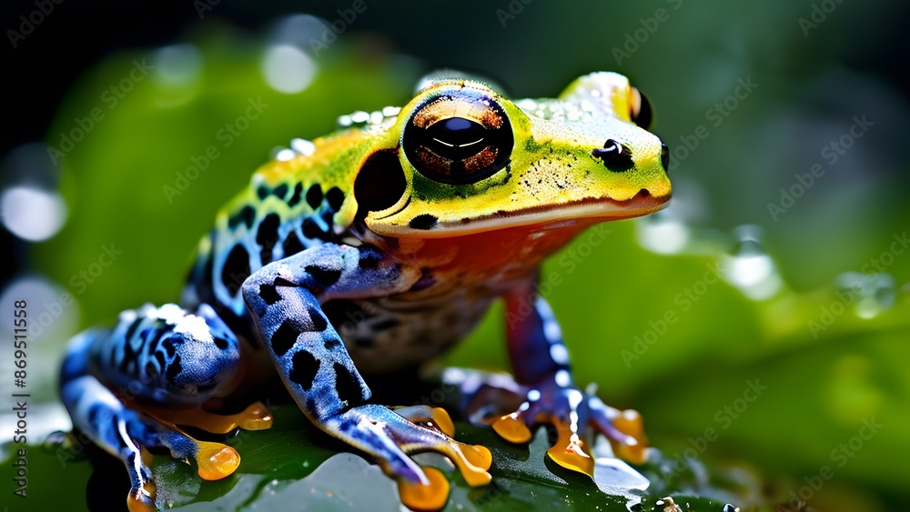 Fototapeta premium Macro shot of frog on a leaf