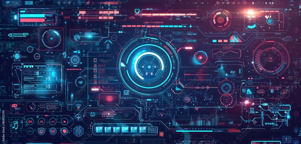 High-tech interface with advanced graphical user interface elements, suitable for futuristic tech designs. High-tech interface with advanced graphical user interface elements, suitable for futuristic tech designs.
