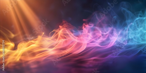 Intense balefire on dark background with colorful smoke drifting into sunlight. Concept Dark Background, Colorful Smoke, Intense Balefire, Sunlight Effect, Dramatic Photography