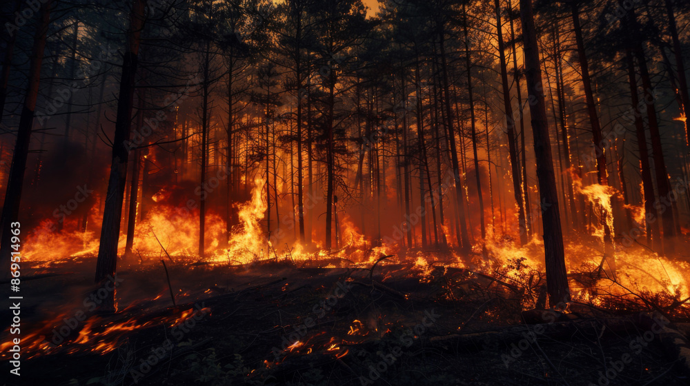 Forest fire with trees on fire Forest fire with trees on fire